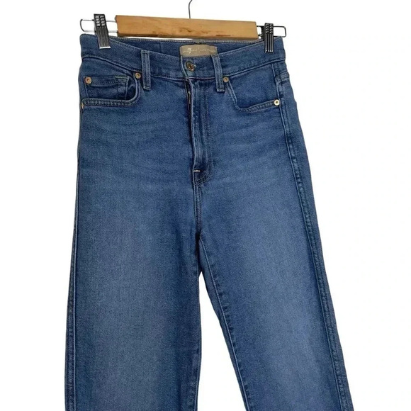 7 For All Mankind High Waist Cropped Straight Distressed Hem Jeans Size 26 - Picture 6 of 12